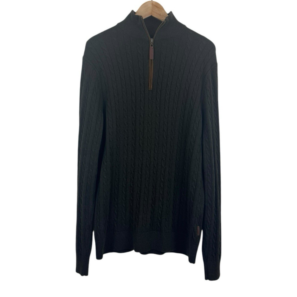 Schöffel Calton Cotton Cashmere Cable‎ Knit Loden Green Men's XL 1/4 Zip Sweater